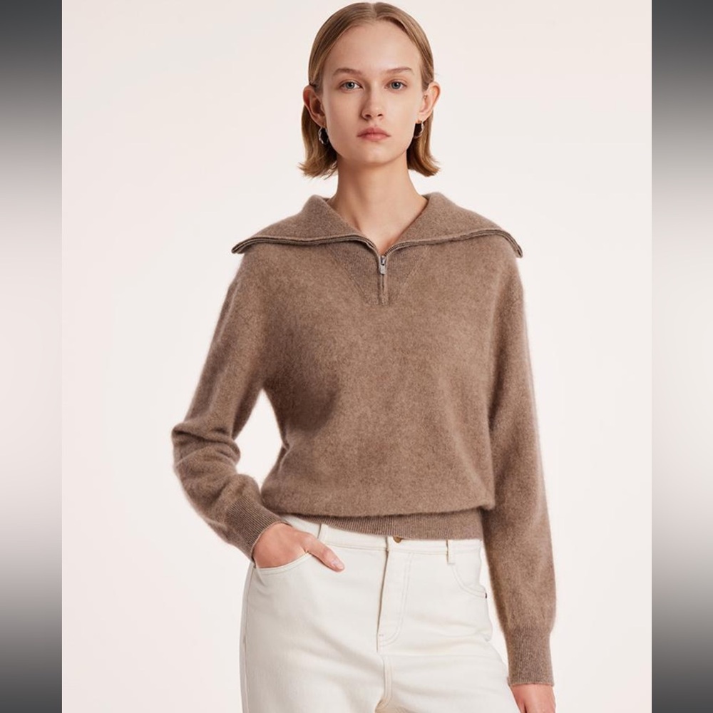 Goelia Pure Cashmere Zippered Lapel Women Sweater